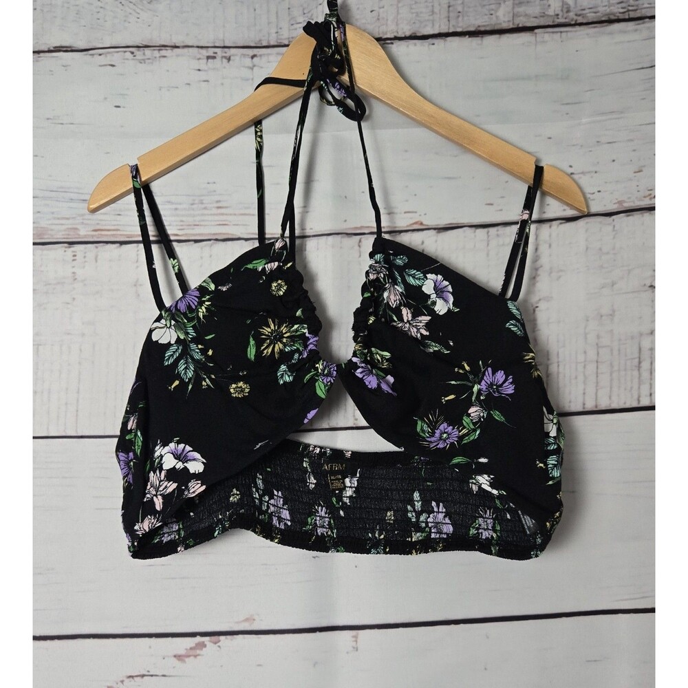AFRM Revolve Womens Top XL Black Floral Luka Cropped Bra Top in Spring Noir